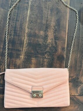 GUESS Pink Quilted Chain-strap Crossbody Purse